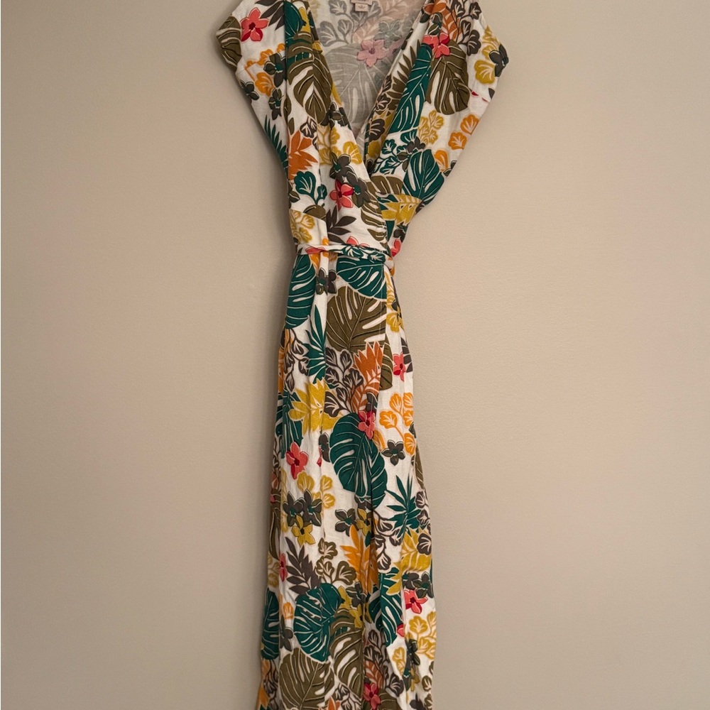 LOFT Blue and Gold Maxi Sundress Wrap Tie Front